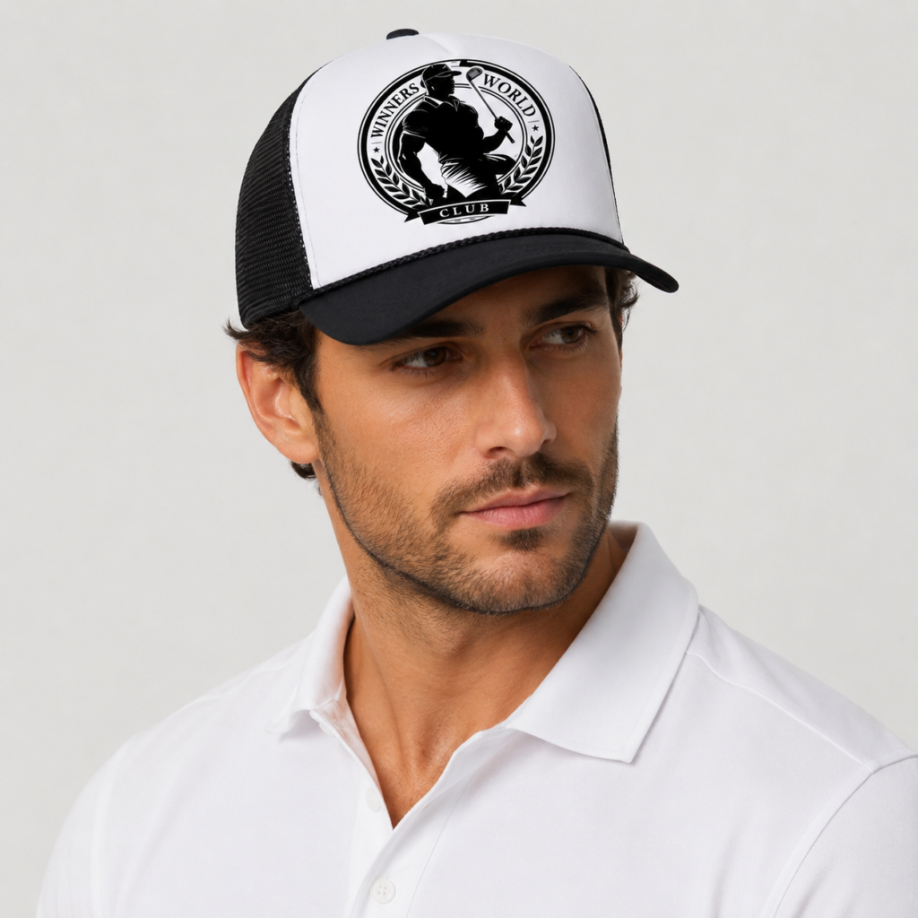 W1nners Club Emblem Trucker Cap – White/Black
