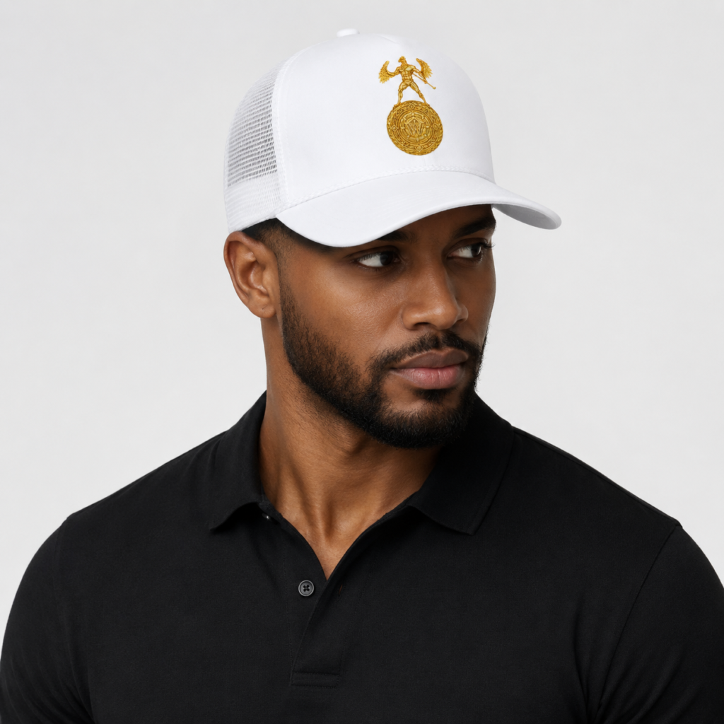 W1nners Gold Crest Trucker Cap – White