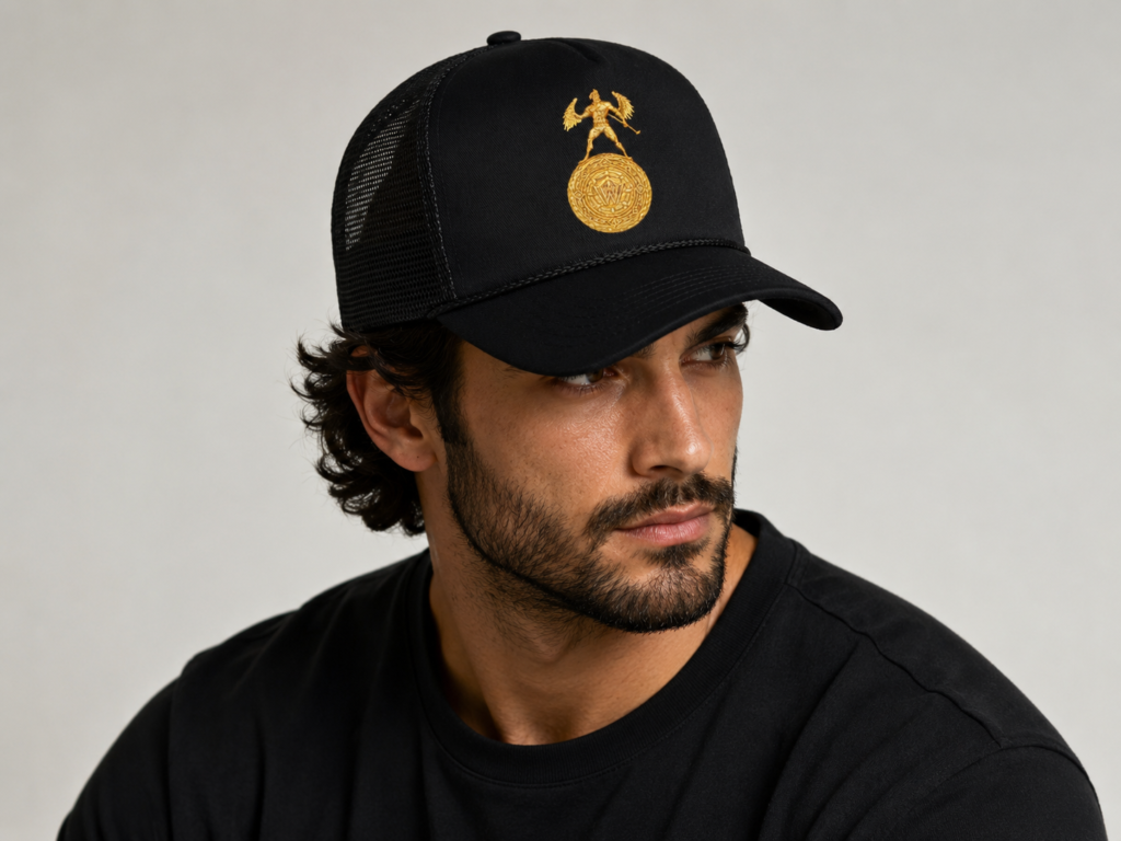 W1nners Gold Crest Trucker Cap – Black